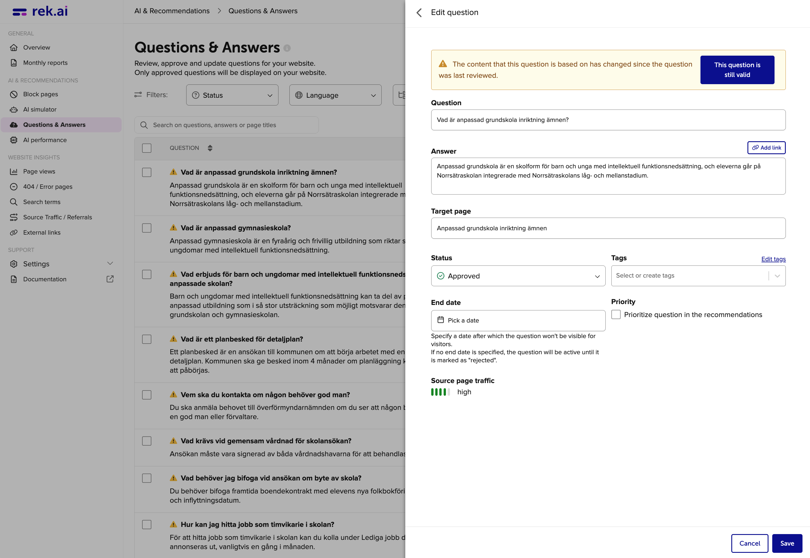 Questions and Answers generated by generative AI on rek.ai