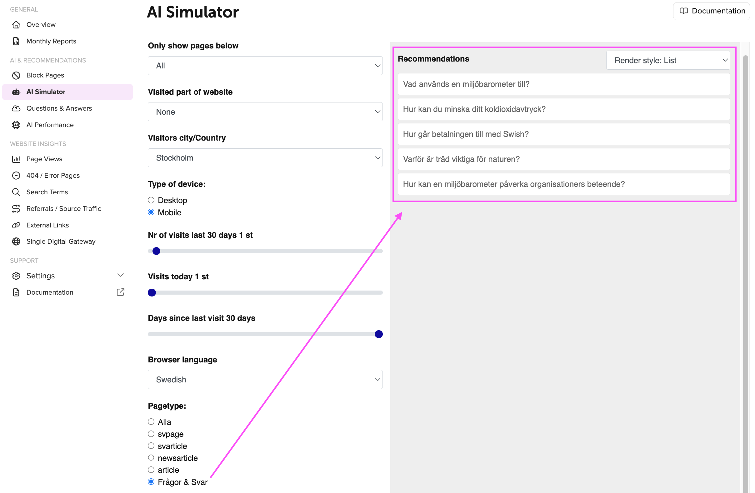 Q and A in simulator